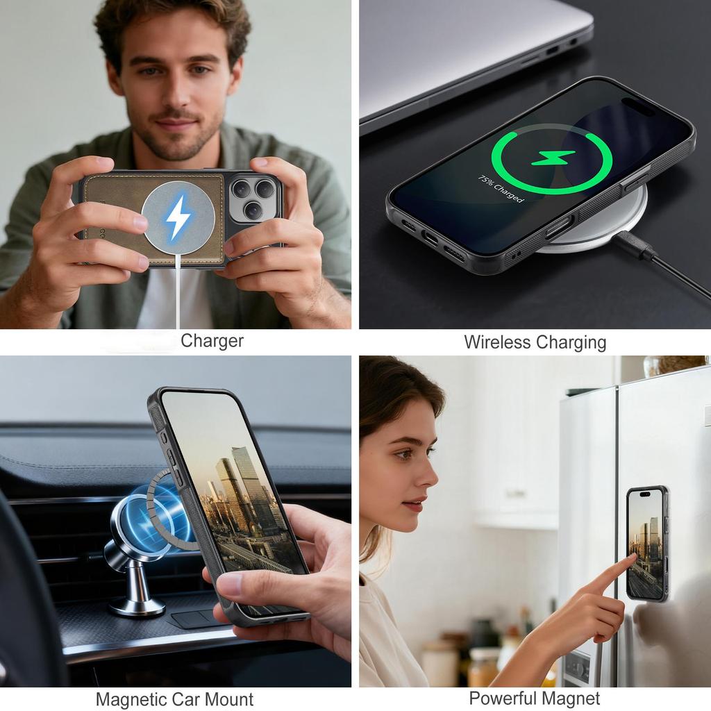 Detachable Flip Magnetic Leather Phone Wallet Case Book With Stand For Magsafe iPhone 17 16 15 12 Pro Max Samsung S25 Plus S24 Ultra Card Holder Cover