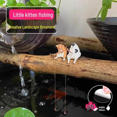 Creative Cat & Fish Tank Mini Landscape Ornaments for Desktops