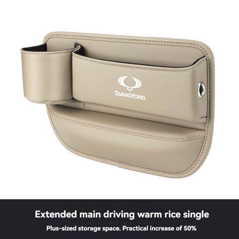 Leather Car Seat Gap Organizer Crevice Side Storage Box Filler Side Storage Pocket With Cup Holder For Ssangyong Car