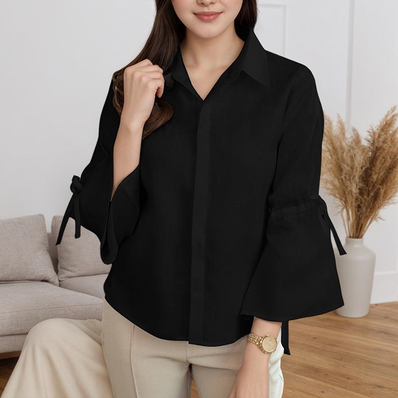 

ZANZEA Женская блузка с отложным воротником, свободного кроя, с рукавами 3/4, в повседневном стиле 4XL чёрный