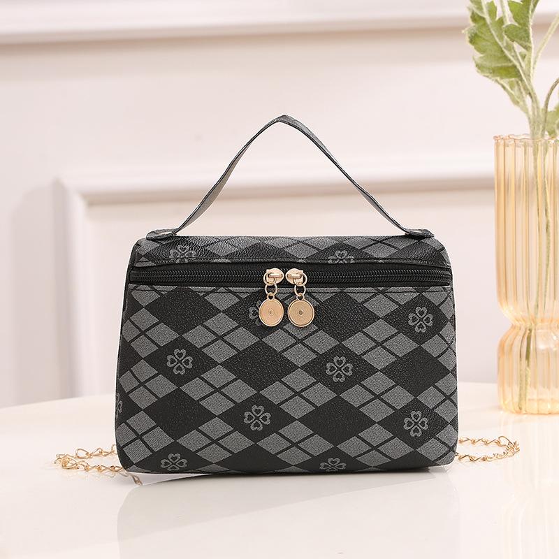 

Retro printed single shoulder crossbody women s bag niche texture double zipper square bag чёрный