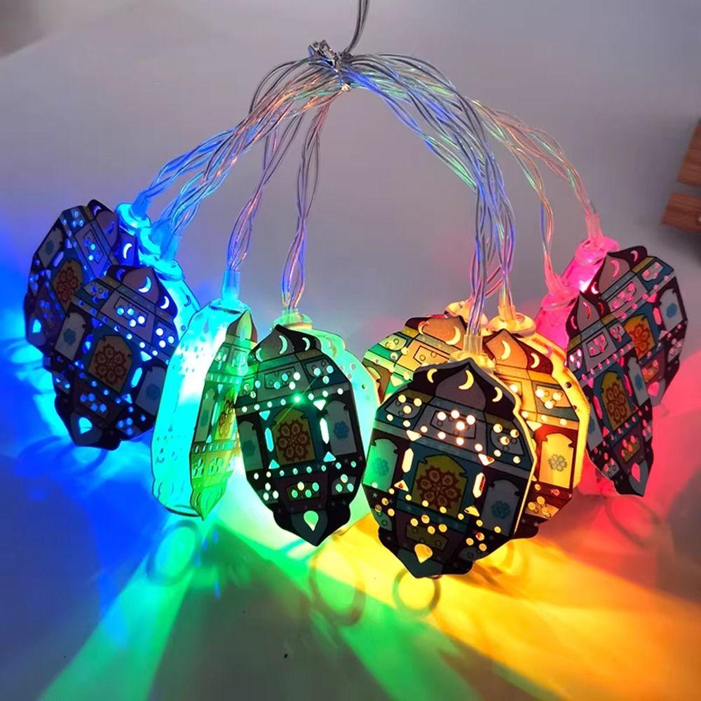 10/20 LED EID Mubarak String Lights Battery Operated Iron Art LED Oil Lamp Colorful Lighting Ramadan String Light