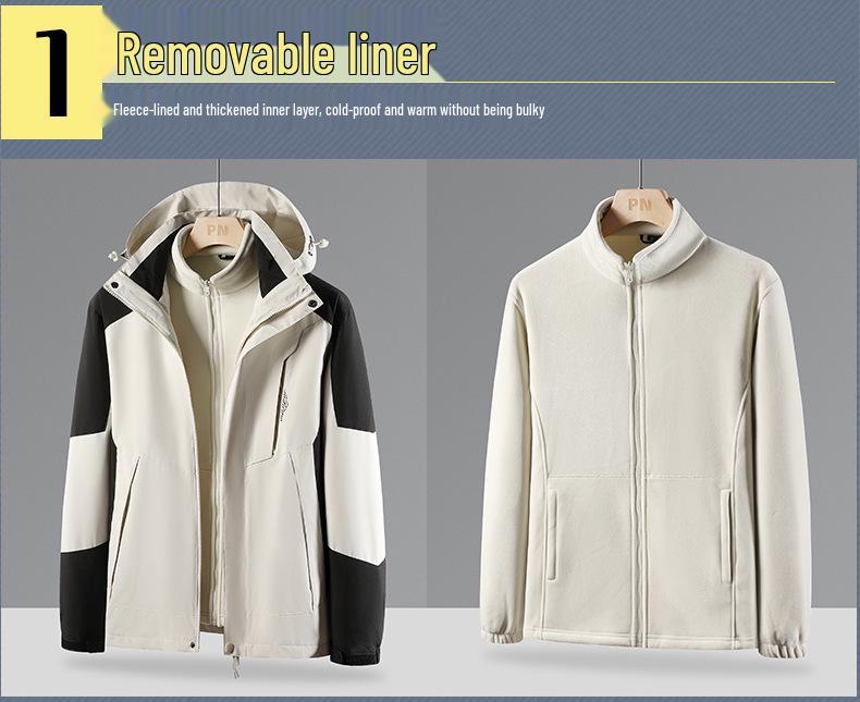 Women's Mink Fleece-Lined Three-in-One Detachable Waterproof Windproof Mountaineering Suit