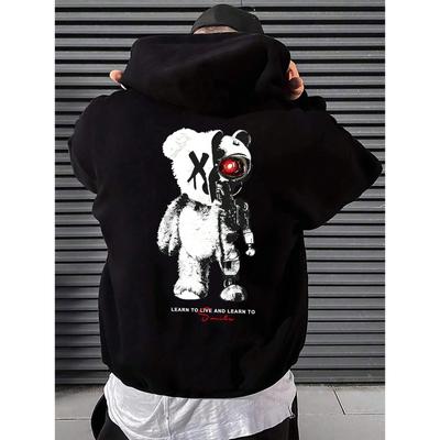 Felpe Uomo con Stampa Orso Macchina Cartone Animato Cartoni Animati Creativi Felpa con Cappuccio Oversize Abbigliamento Autunno Inverno Felpa con Cappuccio Maschile