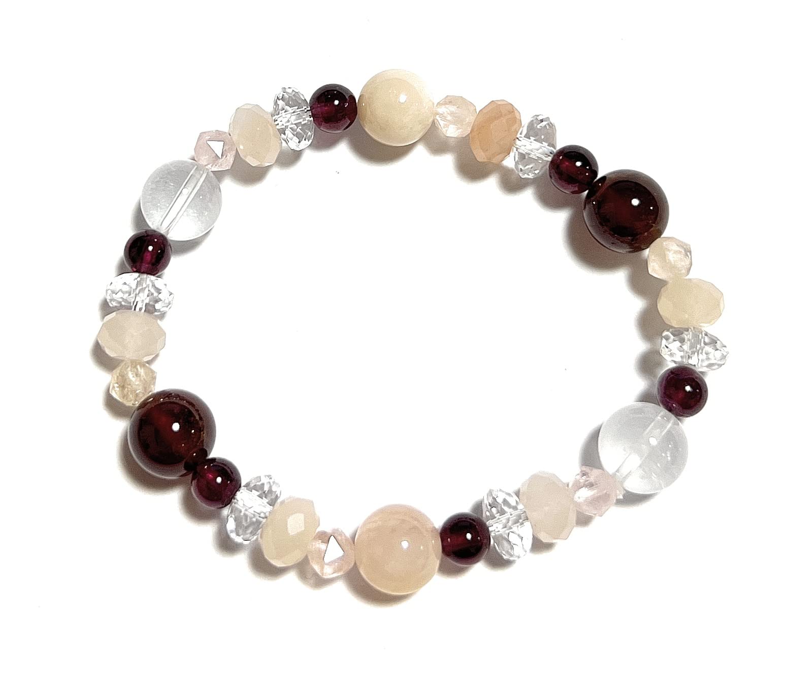 Limited Time Offer April Birthstone [Malline] Natural Stone Power Stone Bracelet - Morganite, Orange Garnet, Rhodolite Garnet - Inner Diameter