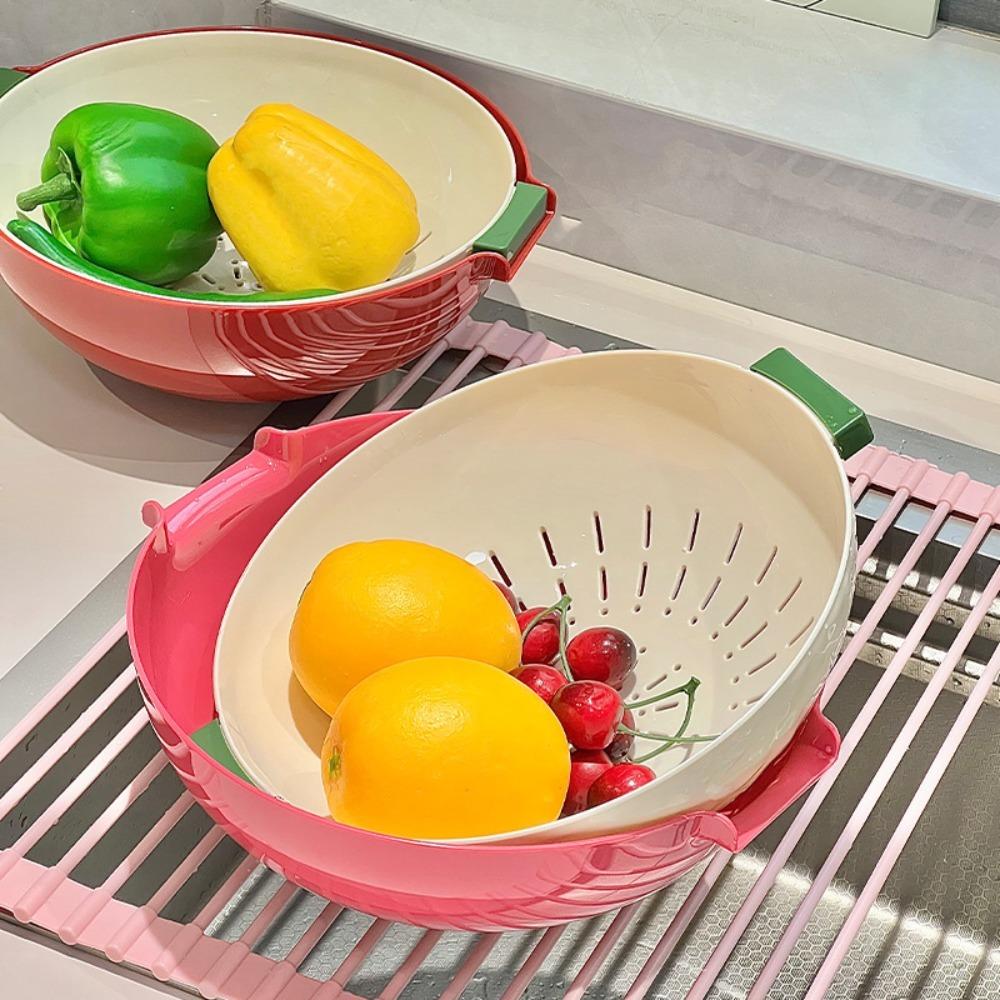 Plastic Drain Basket Double-layer Vegetable Strainer Fruit Vegetable Washing Basket  Kitchen
