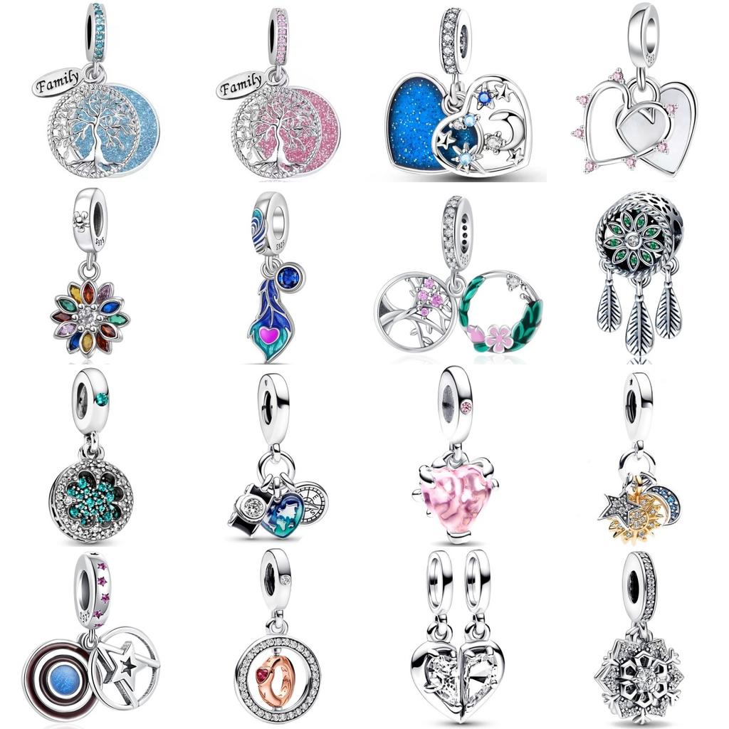 New Copper Double Layer Happiness Tree Clover Feather Talisman Pendant Fit For Original Bracelet Necklace Diy Women'S Jewelry