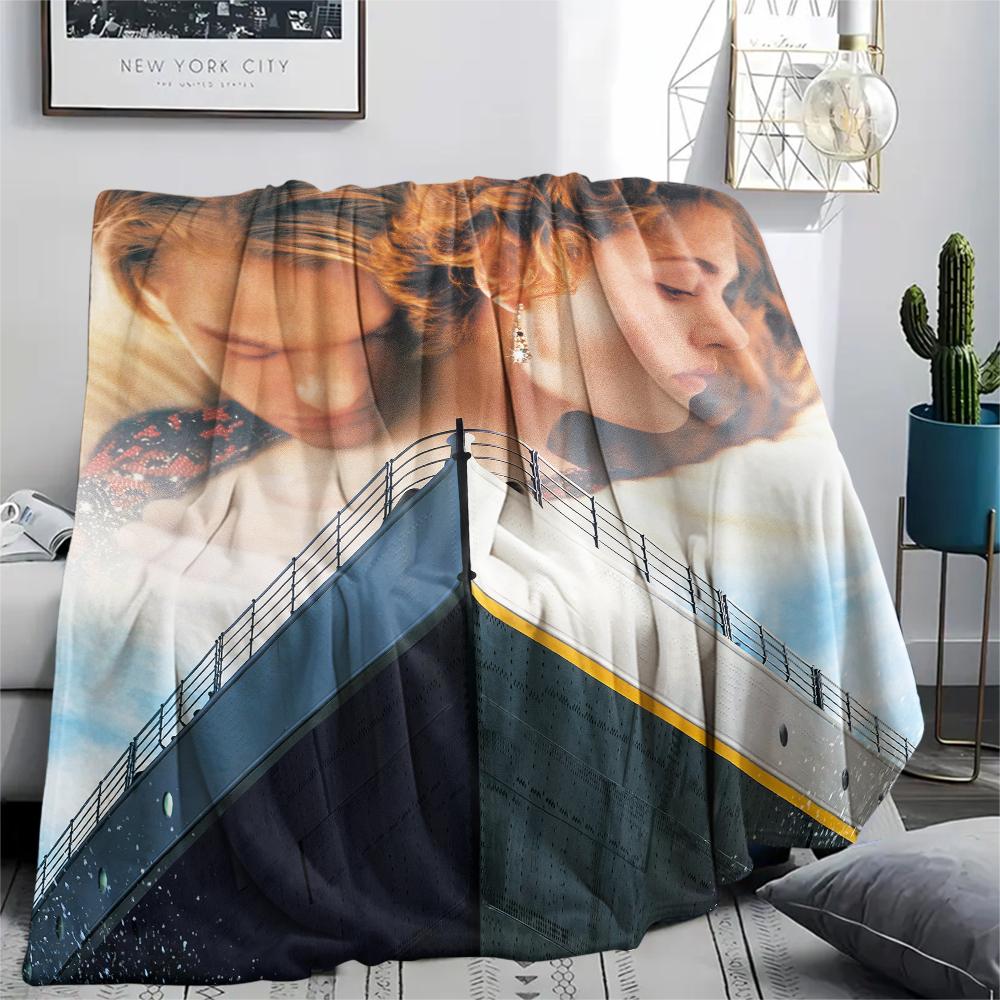1PC Titanic Print Flannel Blanket, High quality All Seasons, Home Decor, Warmth and Comfort, Perfect for Christmas Gifts