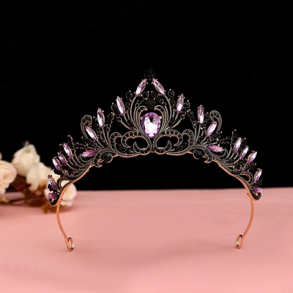 Vintage Baroque Crown Antique Bronze Princess Rhinestone Tiara  Birthday Head Jewelry
