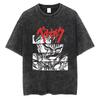 Japanese Anime Berserk Retro Washed T-shirt Men and Women Summer Harajuku Y2K Clothing Fashion Round Neck Short Sleeved Tee