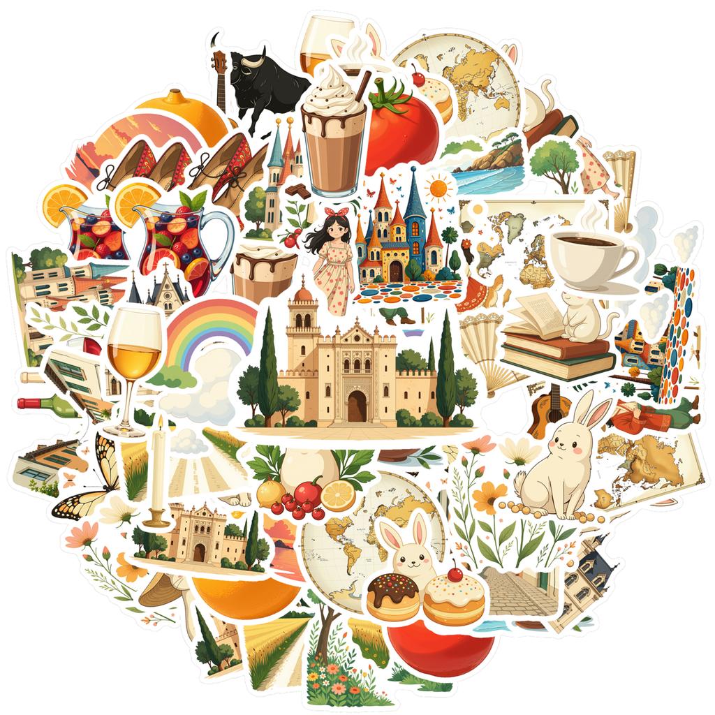 35pcs-100pcs Cultural Spain Stickers Vibrant Culture Travel Stickers Food Stickers For Notebook Luggage Mobile Phone Cup