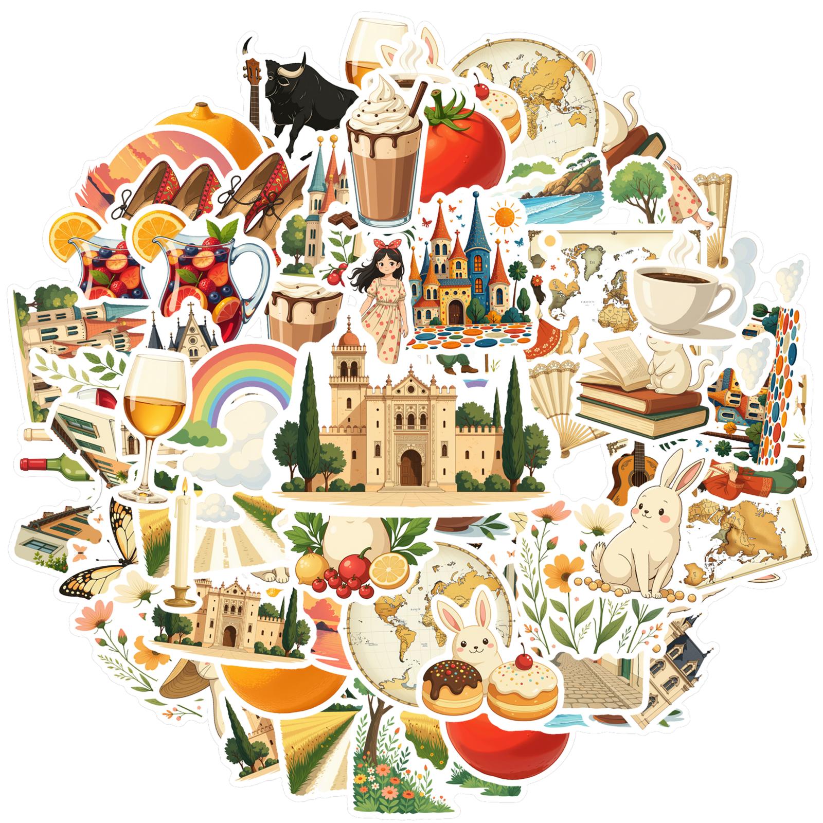 

35pcs-100pcs Cultural Spain Stickers Vibrant Culture Travel Stickers Food Stickers For Notebook Luggage Mobile Phone Cup