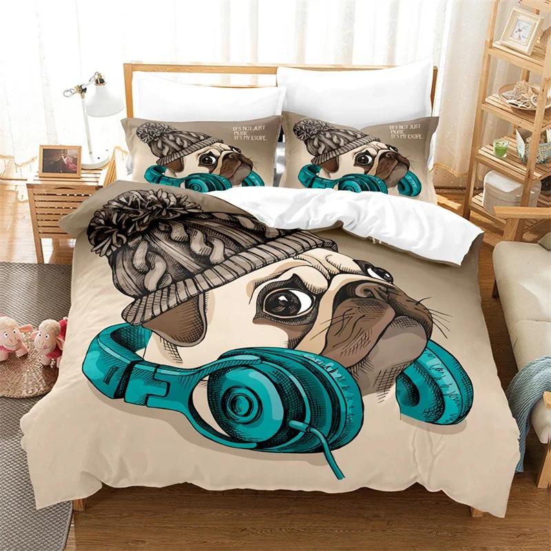 Pet Pug Duvet Cover Microfiber Puppy Dog Bedding Set Twin Full For Kids Boys Girls Room 2/3pcs Cute Animal Theme Comforter Cover