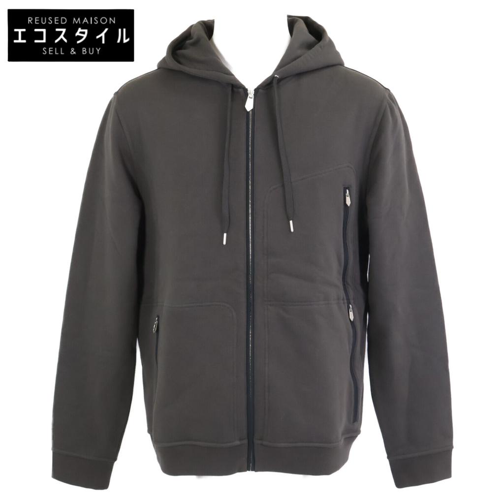 HERMES [Excellent Condition/Domestically Manufactured/Made in 2014] Nylon/Sweatshirt Zip-Up Hoodie Jacket L Gray / blackUsed