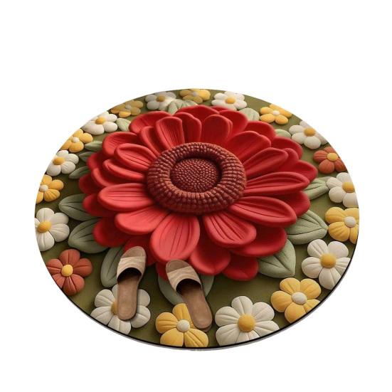 Floral Plush Diatomaceous Earth Floor Mat 3D Visual Flower Pattern Diatom Mud Floor Rugs