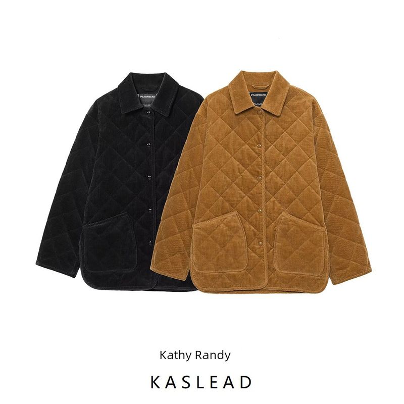 Kaslead New Women Clothes Western Style Fashion Pure Cotton Corduroy Long Sleeve Jacket