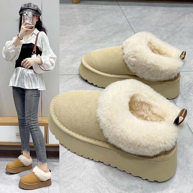 Northeast thick-soled heightening snow boots women's 2025 new winter piled and thickened one-pedal low-top fluffy cotton shoes winter