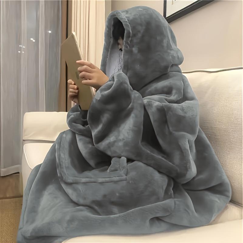 Soft Double-Sided Wearable Hoodie Blanket Pajamas - Comfortable Over Sized Hooded Blanket With Kangaroo Pockets
