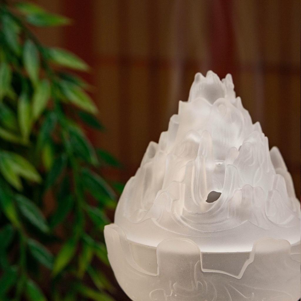 White Colored Glass Boshan Incense Burner,Chinese Zen Style Ornament,Incense Seal Making Furnace Incense Tea Ceremony,Coil Incense Aromatherapy Burner