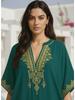 Womens Boho Embroidered V Neck Kaftan Dress Loose Fit Elegant Loungewear Beach Cover Up for Summer Resort Wear Q1545-23001