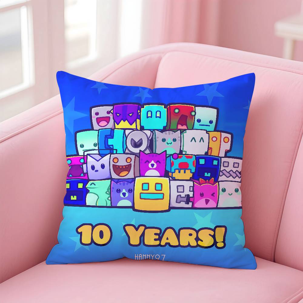 Anime Happy Cartoon Geometry Dash Video Game Pillow Case Anti-Dustmite Pillowcase Invisible Zipper Silky Short Plush Sofa Cushio