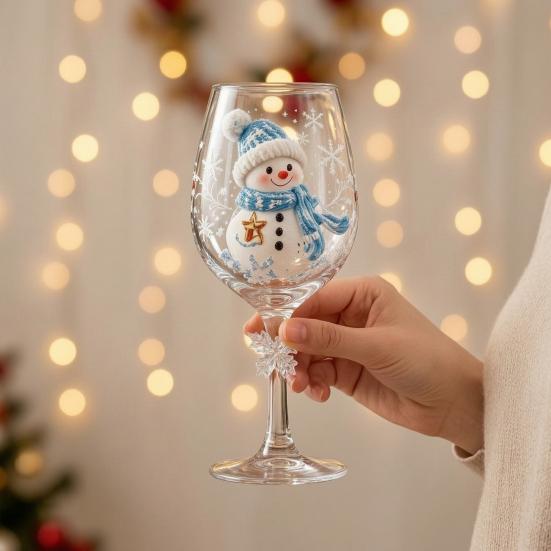 Elegante Vetro con Disegno di Fiocchi di Neve Calice da Vino di Natale, Babbo Natale Pupazzo di Neve Renna Calza Albero Ghirlanda Lusso Calice per Vino Festivo, Cocktail,
