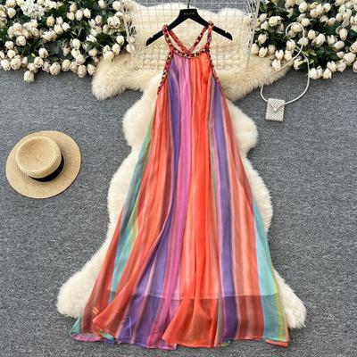 Bohemian Vacation Dress Women's Summer Halter High-waisted Slimming Chiffon Dress