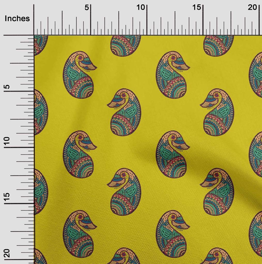 oneOone Cotton Flex Fabric Paisley Block Printed Craft Fabric BTY 40 Inch