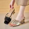 Women Shoes 2025 New Summer Fashion Flowers Black Beige Gold Dress Party Wedding Female Sandals  Big Size