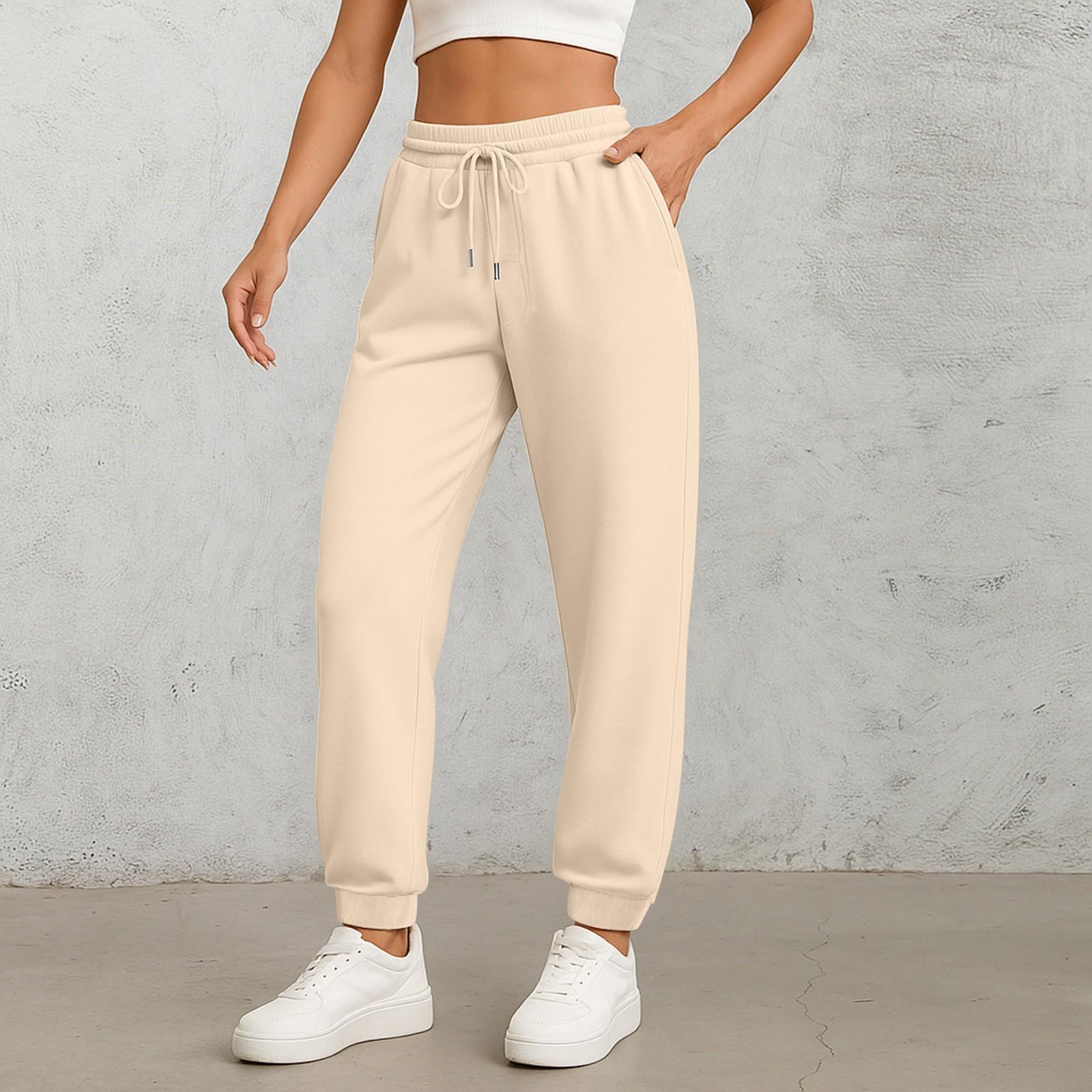 

Женские модные однотонные брюки прямого кроя с высокой талией, кулиской, карманами и эластичной талией, повседневные брюки L бежевый