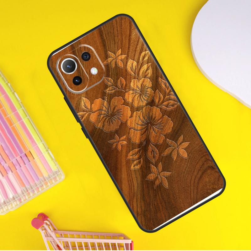 Hawaiian Faux Wood Surfboard Cover For Xiaomi 14 Ultra 13 11T 12T 13T 14T Pro POCO X6 X7 Pro X3 X5 F3 F5 F6 M6 Pro Case