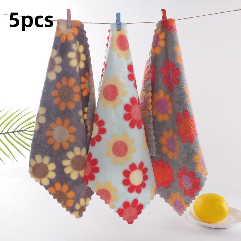 

1/5/10 шт. Салфетки для уборки из кораллового флиса с подсолнухом, Впитывающие кухонные салфетки для мытья посуды, Бытовые салфетки для уборки, Салфетка для вытирания 5pcs