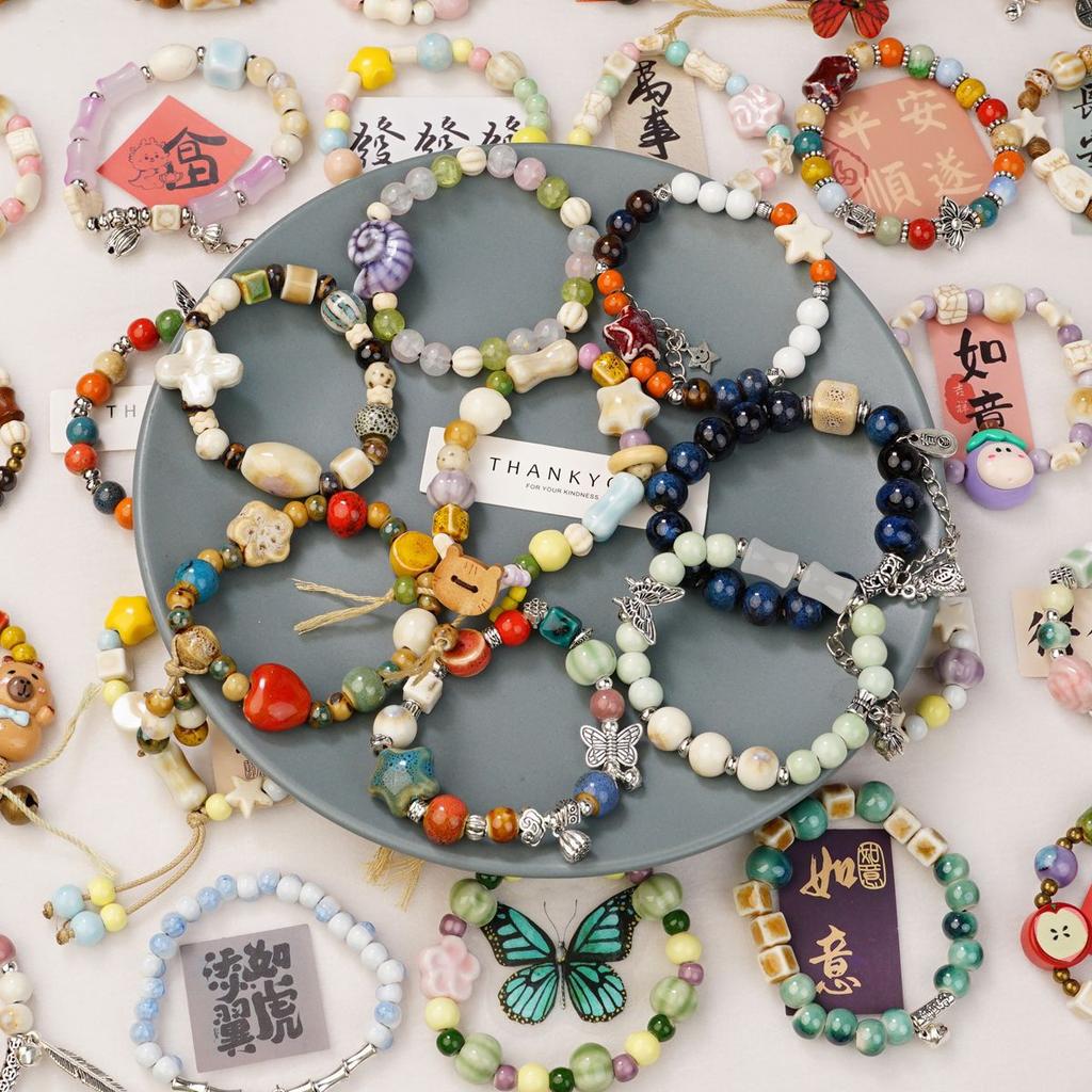 Ceramic beaded bracelet small fresh ancient style national style simple bracelet summer