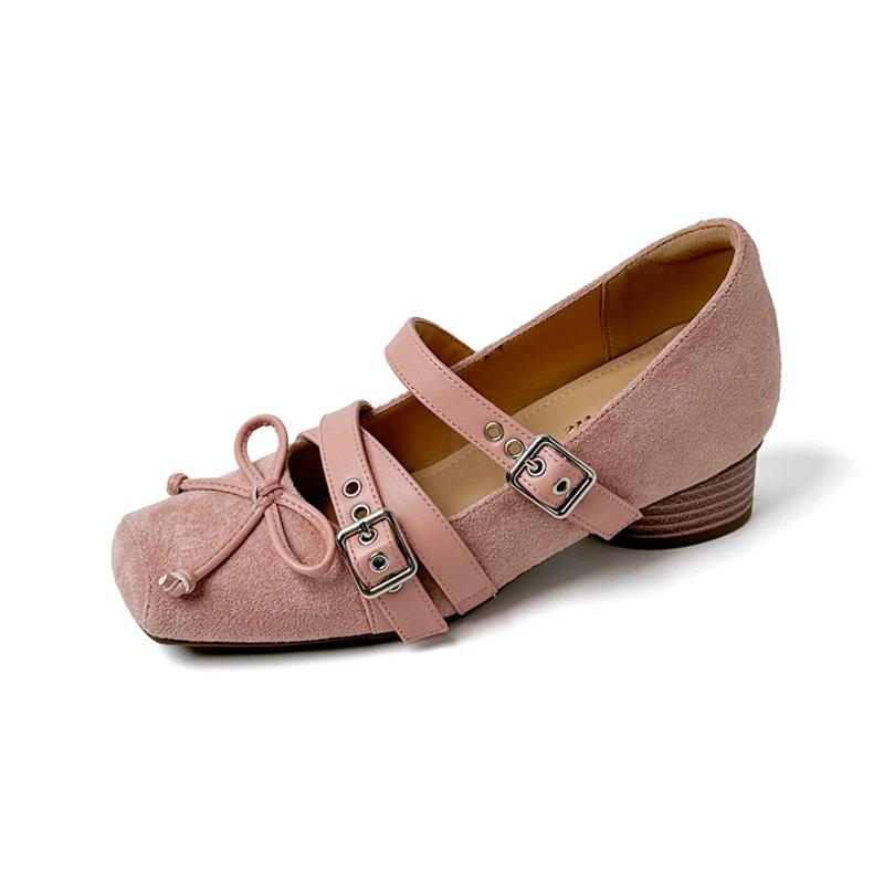 

Увеличение роста 6 см ремешок крест-накрест на толстом каблуке туфли-лодочки с квадратным носком и бантом в стиле ретро женские новые 2025 39 розовый