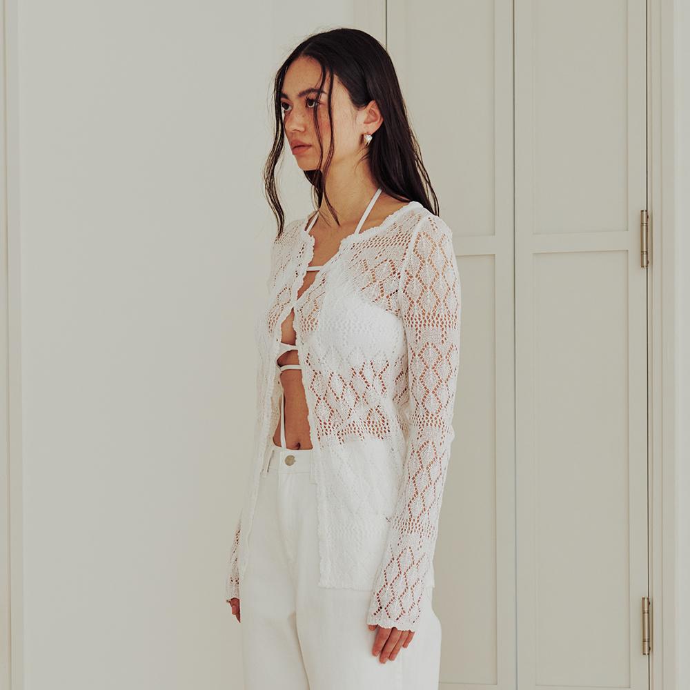 13Month Diamond Sheer Knit Cardigan (White)