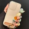 Women Decorative Phone Wrist Chain 1Pcs Mixed Color Grid Irregular Stone Anti-Loss Phone Lanyard for Daily Wear