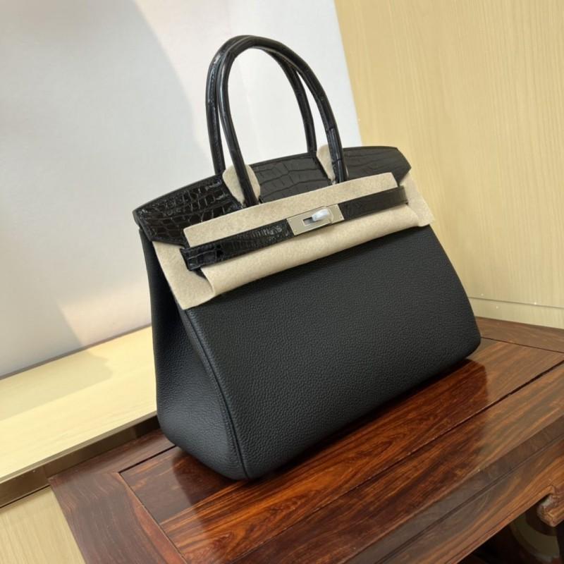 Yi Jinyuan 2023 Silver Button Alligator Pattern Stitching Cowhide Platinum Women's Handbag Gold Lady Bag