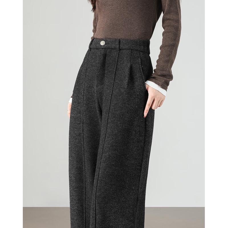 TERRE BLEUE Women's Fleece-Lined Wool Blend Wide-Leg Pants