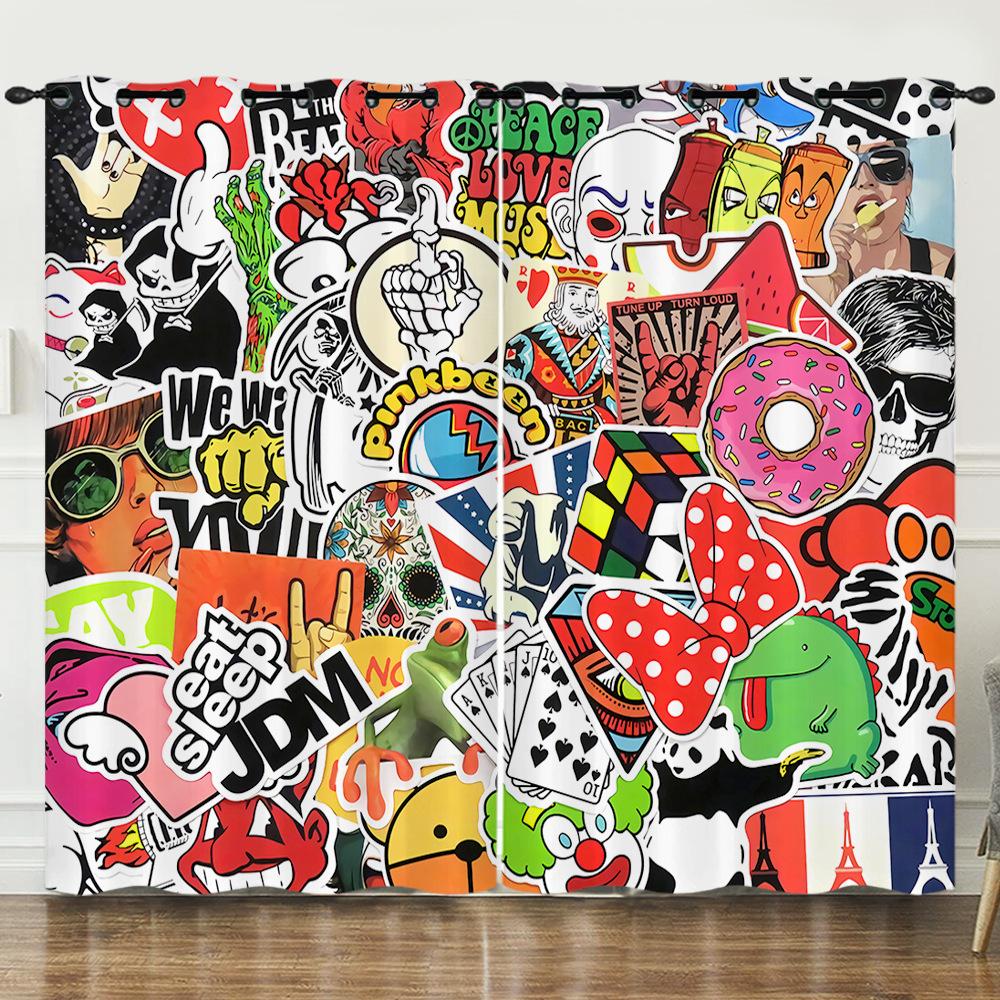 3D Graffiti Pattern Digital Printing Curtain Blackout Punching