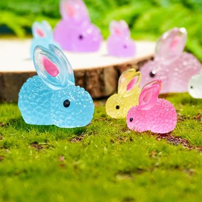 500pcs Miniature Resin Rabbits Glow In the Dark Bunnies Figurines Micros Landscape Accessories Dollhouses Ornaments