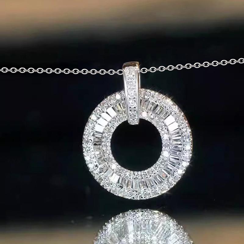 Huitan Luxury Elegant Simple Style Circle Pendant Necklace With Shiny CZ For Women Wedding Party Engagement Accessories Jewelry