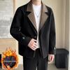 Men's High-End Street Style Wool Coat - Thickened Double-Layer Collar, Color Block Casual Patchwork for Autumn/Winter