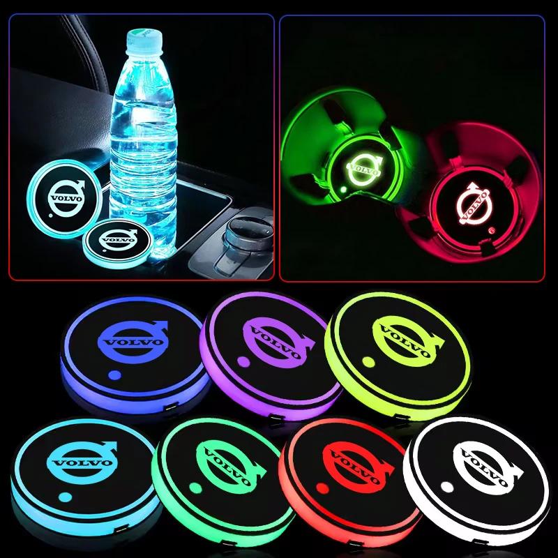 For Volvo S922Pcs New LED Cup Holder Light Mats Car Coasters For Volvo Xc60 Xc90 V40 V60 S60 V50 V90 S80 C40 XC40 V70 XC70 C30 C70 Rdesign