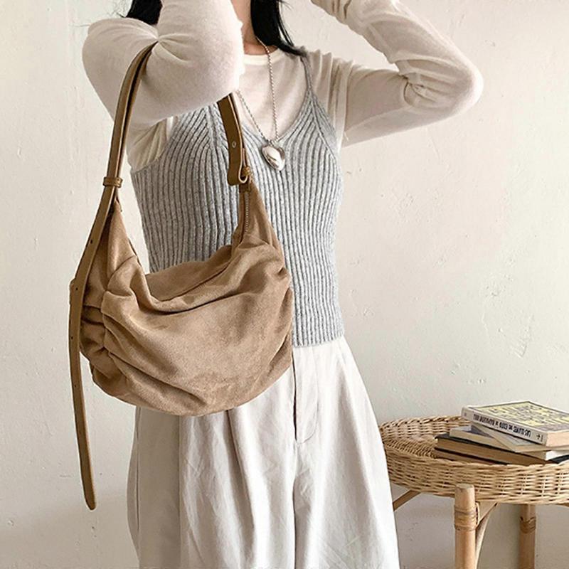 Pleated PU Leather Dumpling Bags With Spacious Compartment For Women Elegant Single Shoulder Bags Crossbody Purse brown