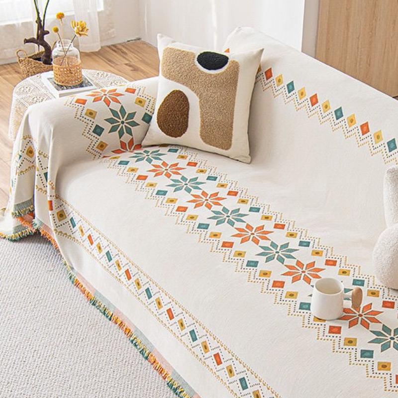 Bohemian Style Geometric Grid Couch Cover Chenille Material Anti Slip Cat Paw Sofa Cushion Four Season Universal Home Decoration