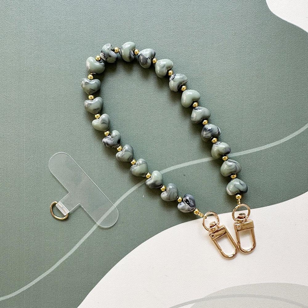 Heart Shaped Mobile Phone Chain Handmade Phone Hanging Rope Beaded Phone Lanyard for Women зелёный