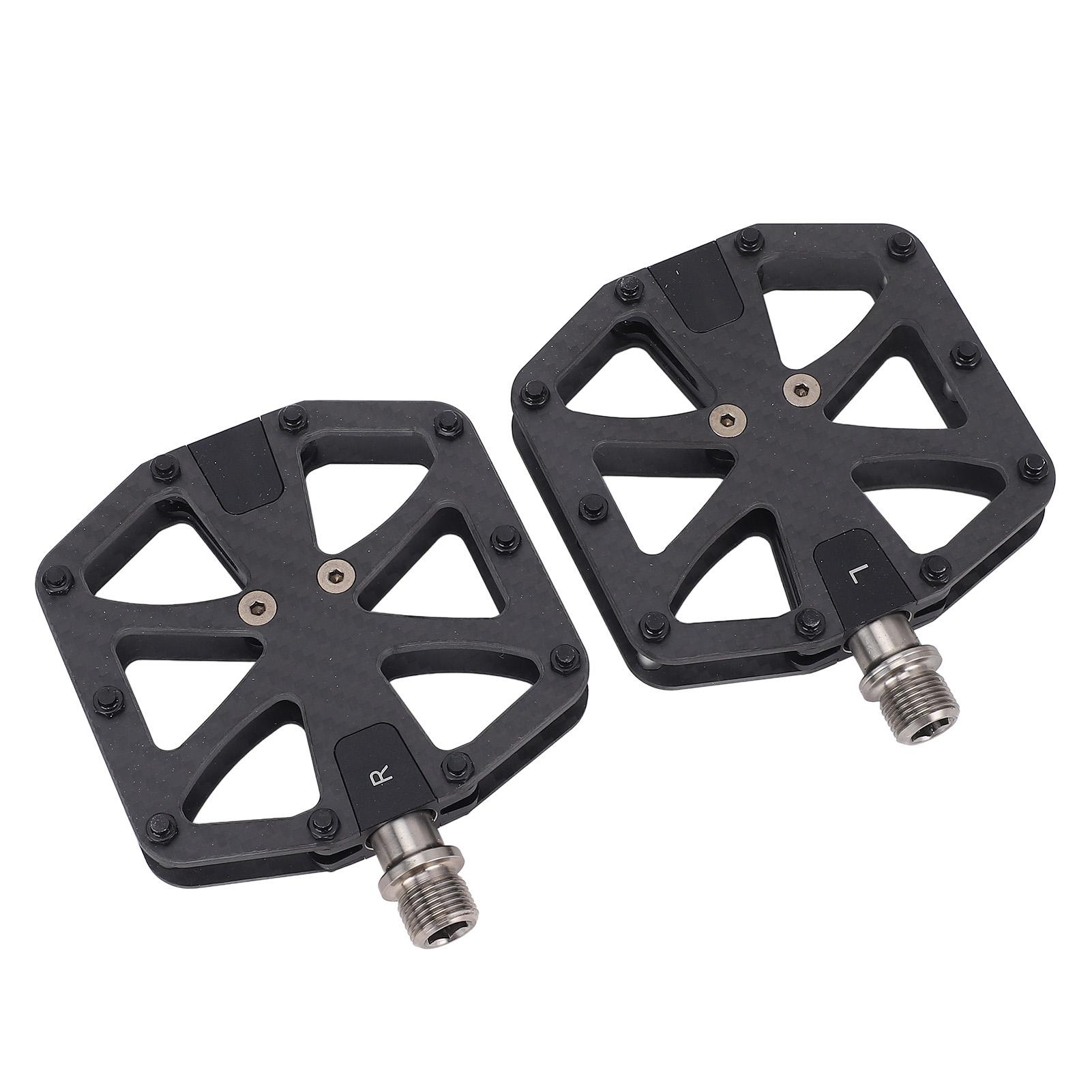 1 Pair Mountain Bike Carbon Fiber Pedals Lightweight Bicycle Pedals Folding Bike Pedals with 20 Anti Skid Pins