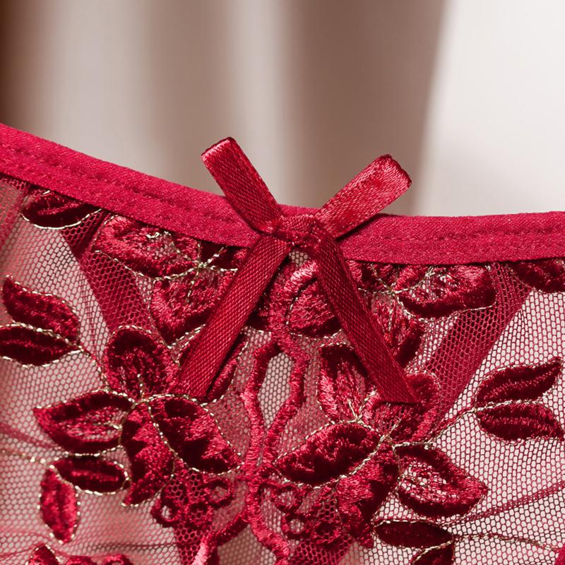 Underwear Pack Womens Exquisite Embroidered Open Crotch Panties Low Waist Hollow Mesh Thong G-String Ropa Interior Femenina