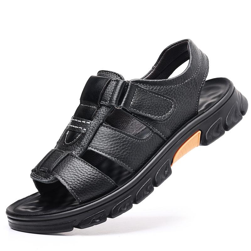 Large Size Sandals Men's 2025 Summer New Beach Shoes Men's Leather Non-slip Casual Shoes