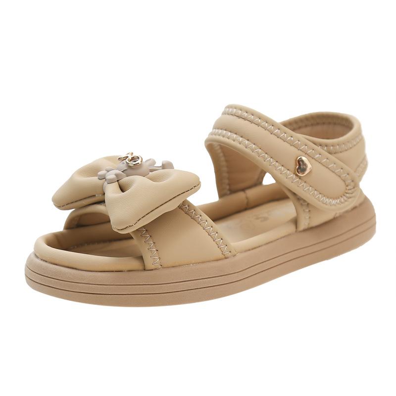2024 New Children's Sandals Girl Solid Color Summer Princess Cute Rabbit Beach Sandals Fashion Bowtie Kids Causal School Sandals